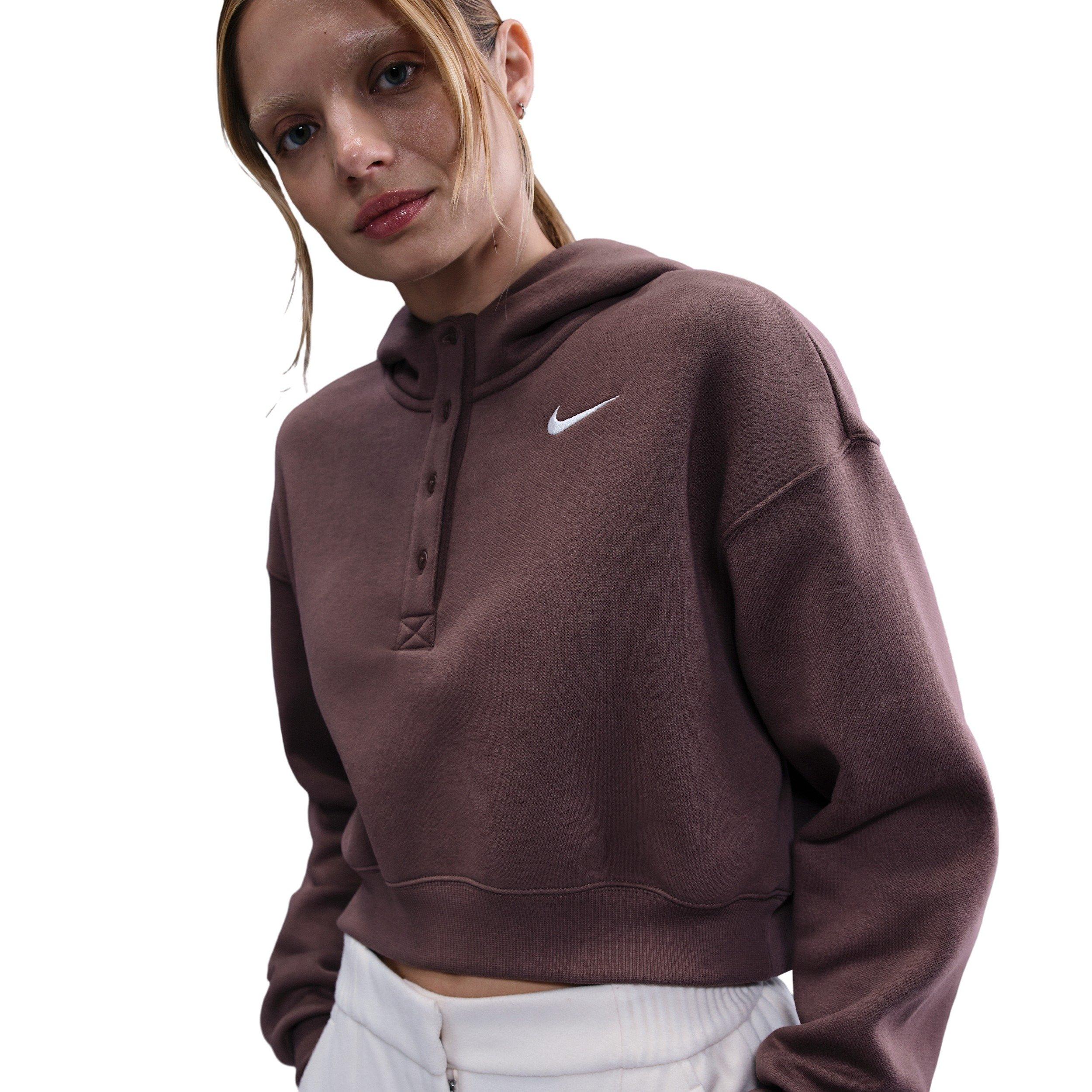 Nike Women's Sportswear Phoenix Fleece Oversized Cropped Henley Hoodie - PURPLE